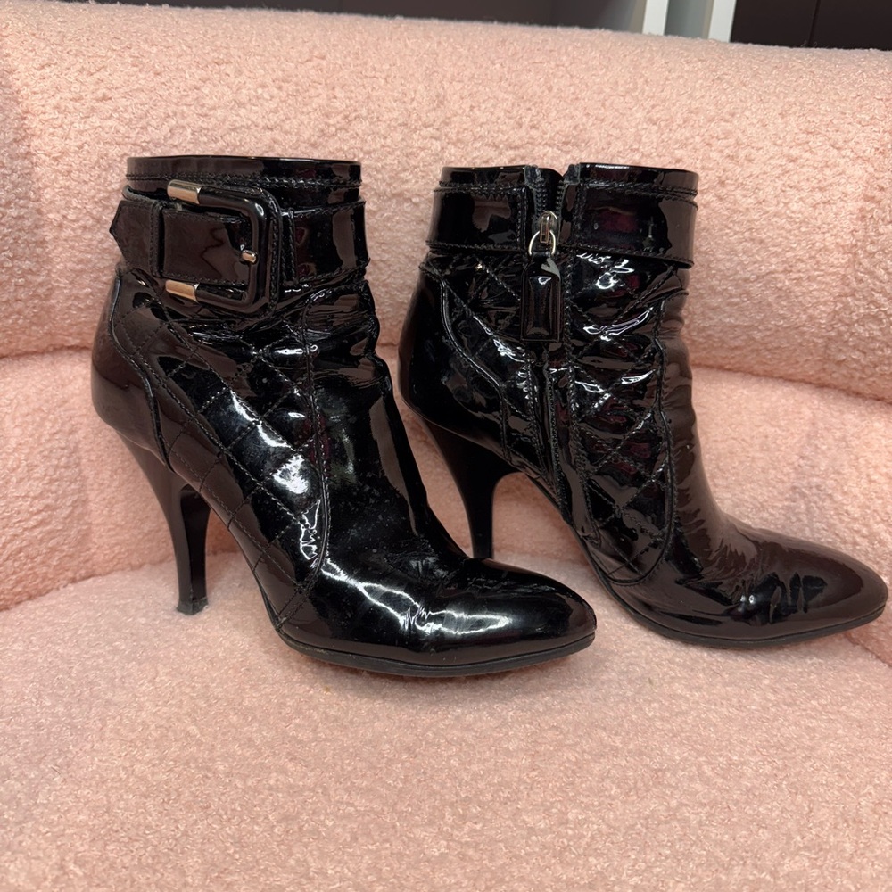 Burberry Black Patent Leather Ankle Booties with Stiletto Heels